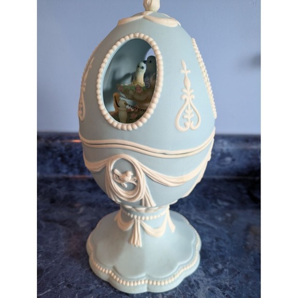 Other - Simply Easter Musical Box Egg 10" Decorative Blue White Porcelain Display 2003‎